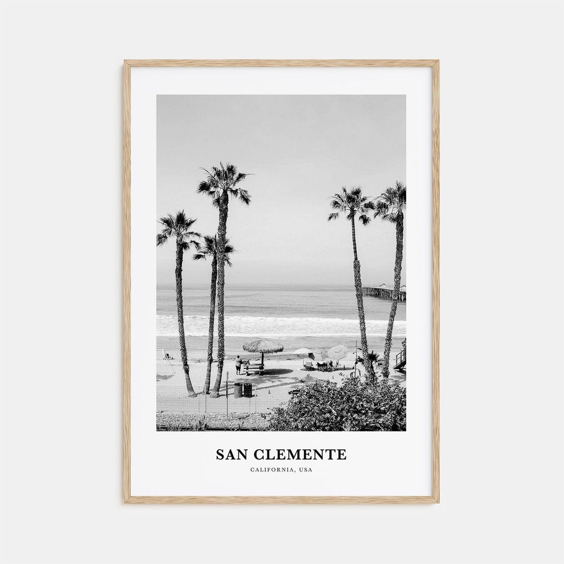 San Clemente California Beach Palms With the Ocean Pier Beyond Poster