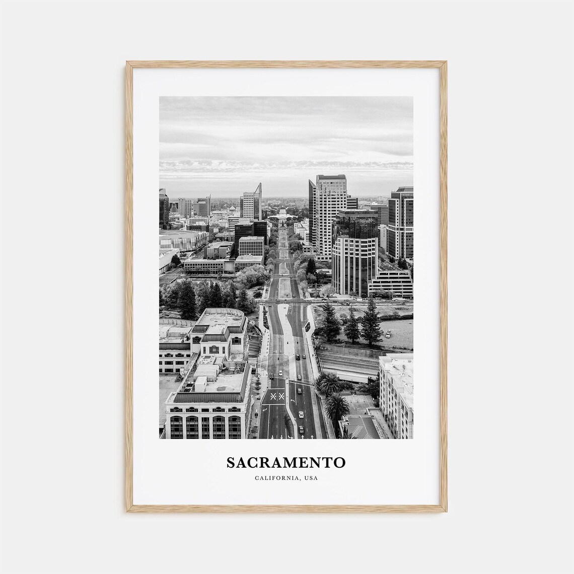 Sacramento California Downtown Avenue Aerial Black And White Poster