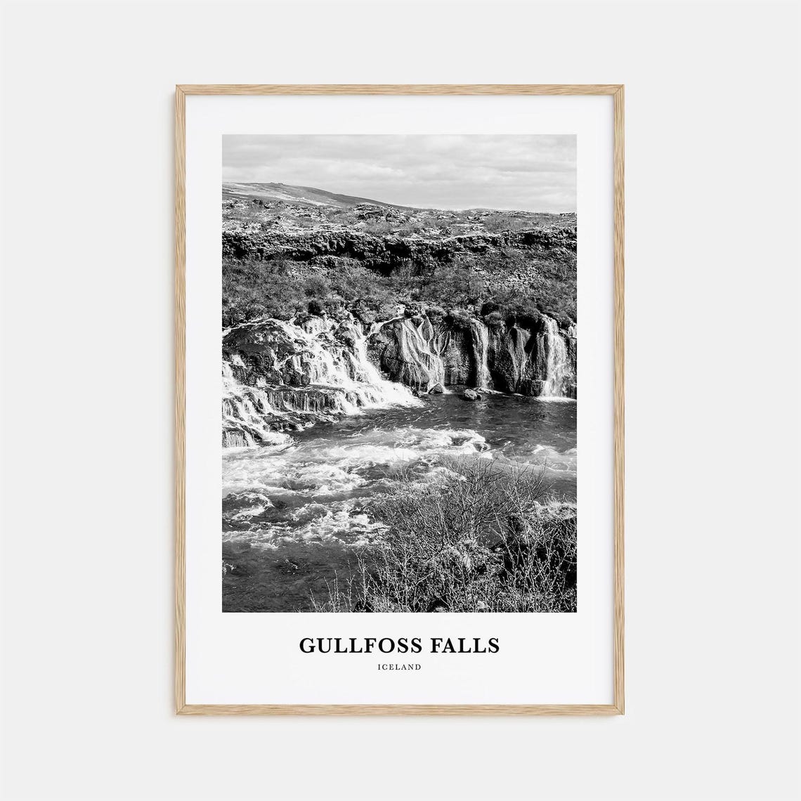 Gullfoss Falls Iceland Cascading Waterfall Black and White Poster