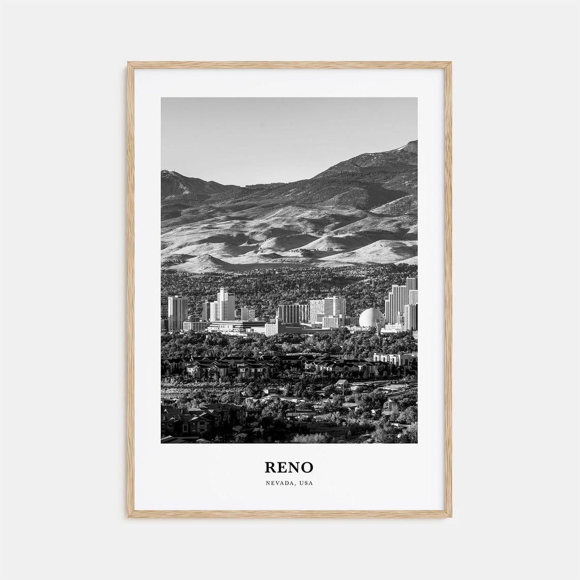 Reno Nevada Skyline Mountain Backdrop Black White Photo Poster