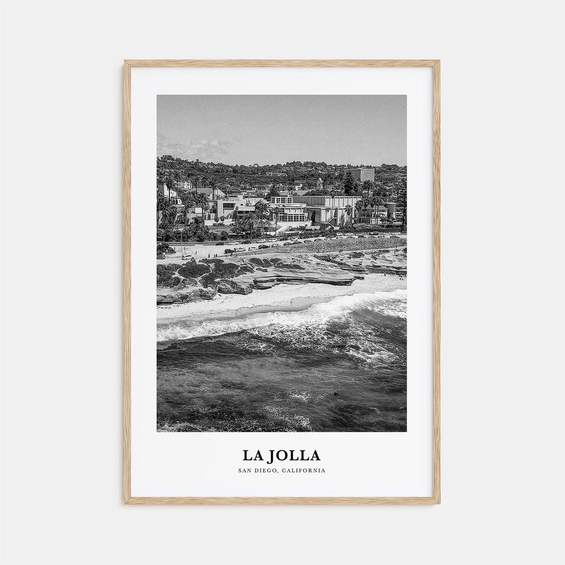 La Jolla Cove Cliffs Black And White San Diego Surf Coast Poster