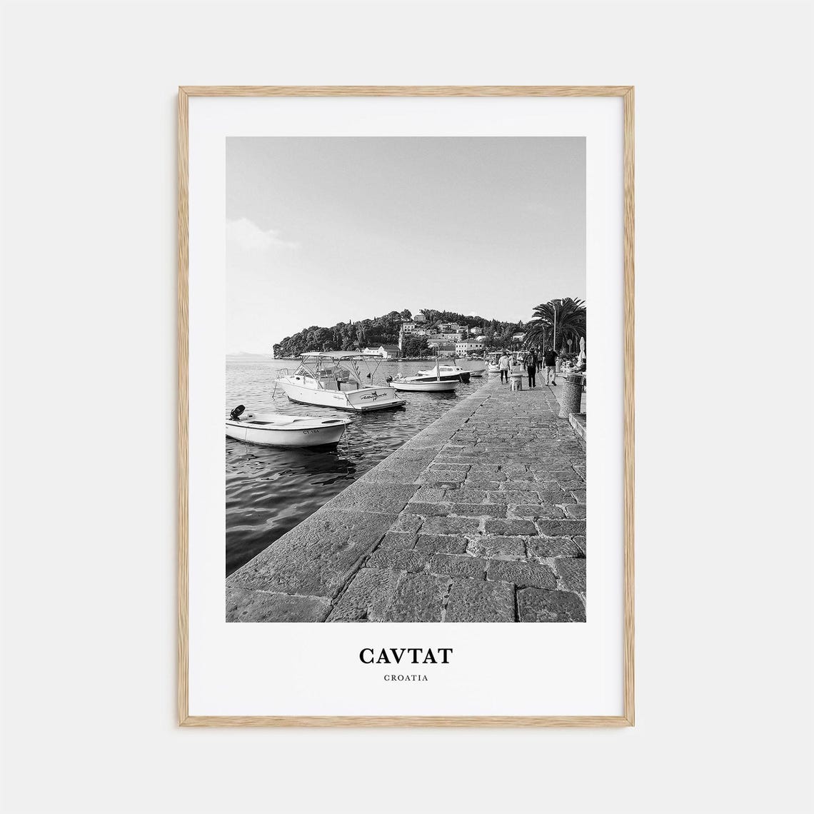 Cavtat Croatia Stone Harbor Promenade Black and White Poster