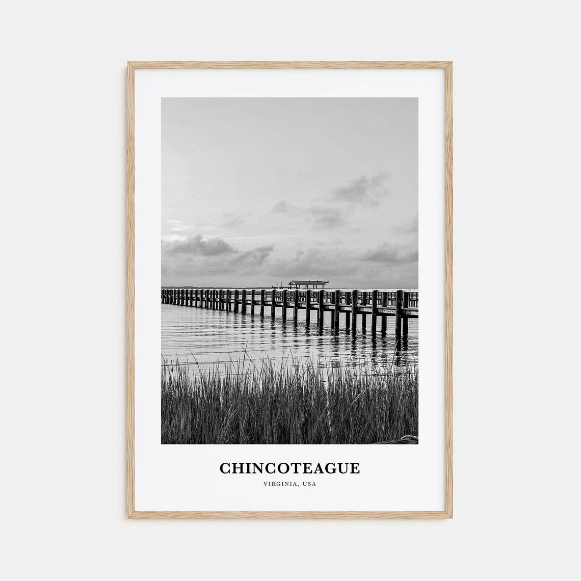 Chincoteague Virginia Long Fishing Pier Over Marsh Water Poster