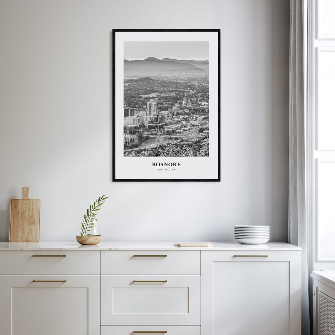 Roanoke Virginia Blue Ridge Mountains Skyline Black White Photo Poster - Image 2