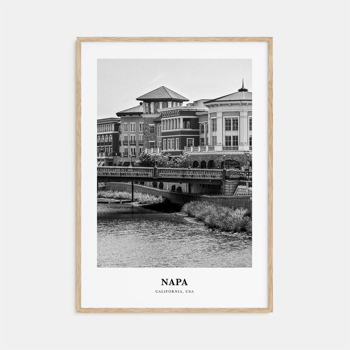 Napa California Riverfront Historic Buildings Black White Print