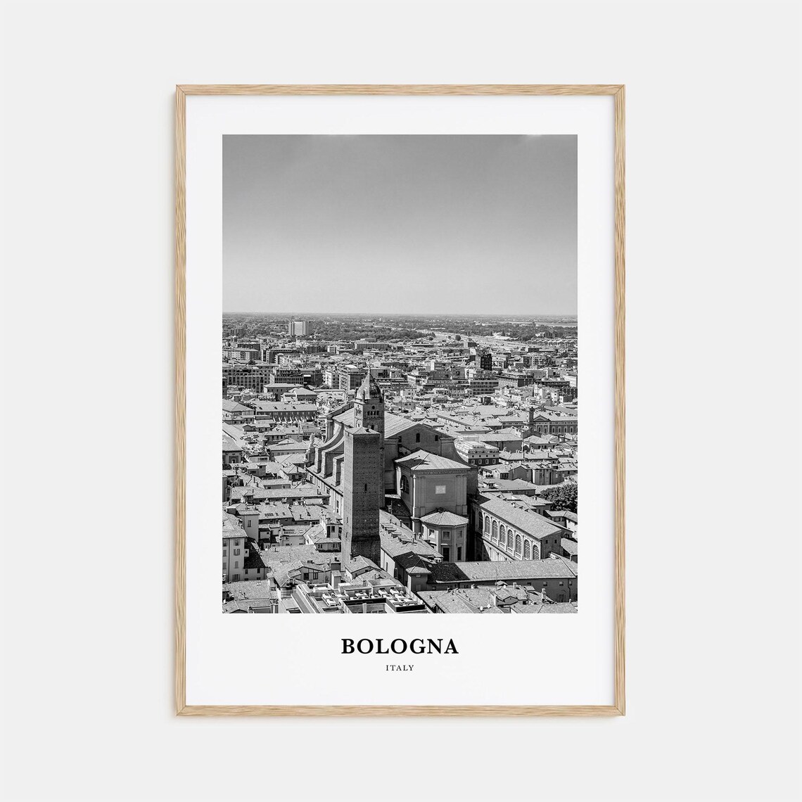 Bologna Italy Old Town Aerial View Black and White Travel Poster