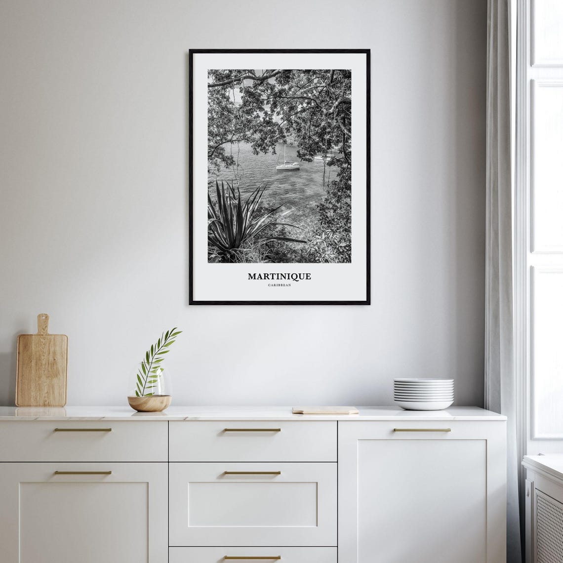 Martinique Caribbean Sailboat Anchored Bay Tropical Tree Poster - Image 2