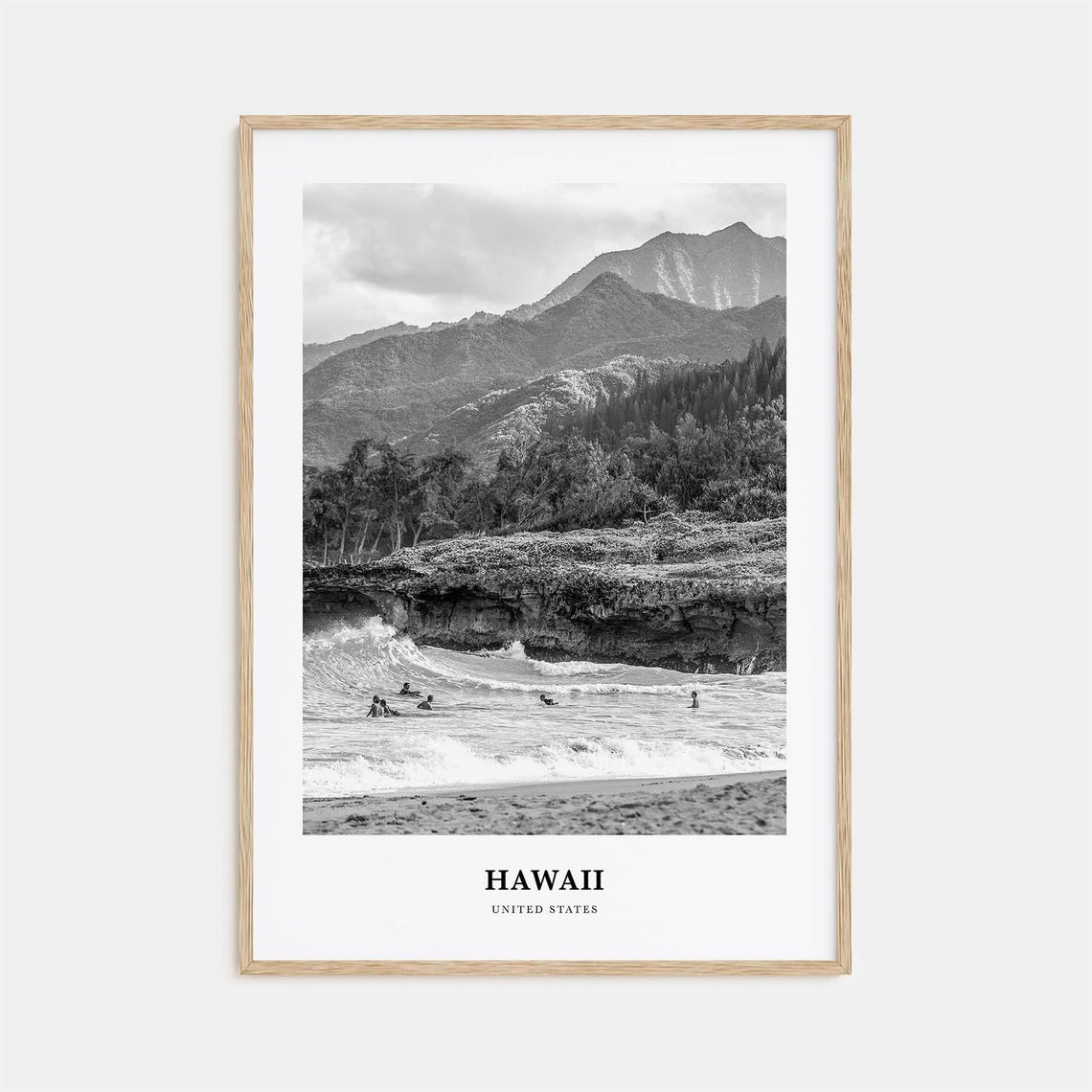 Hawaii Surf Beach with Mountain Backdrop United States Travel Poster