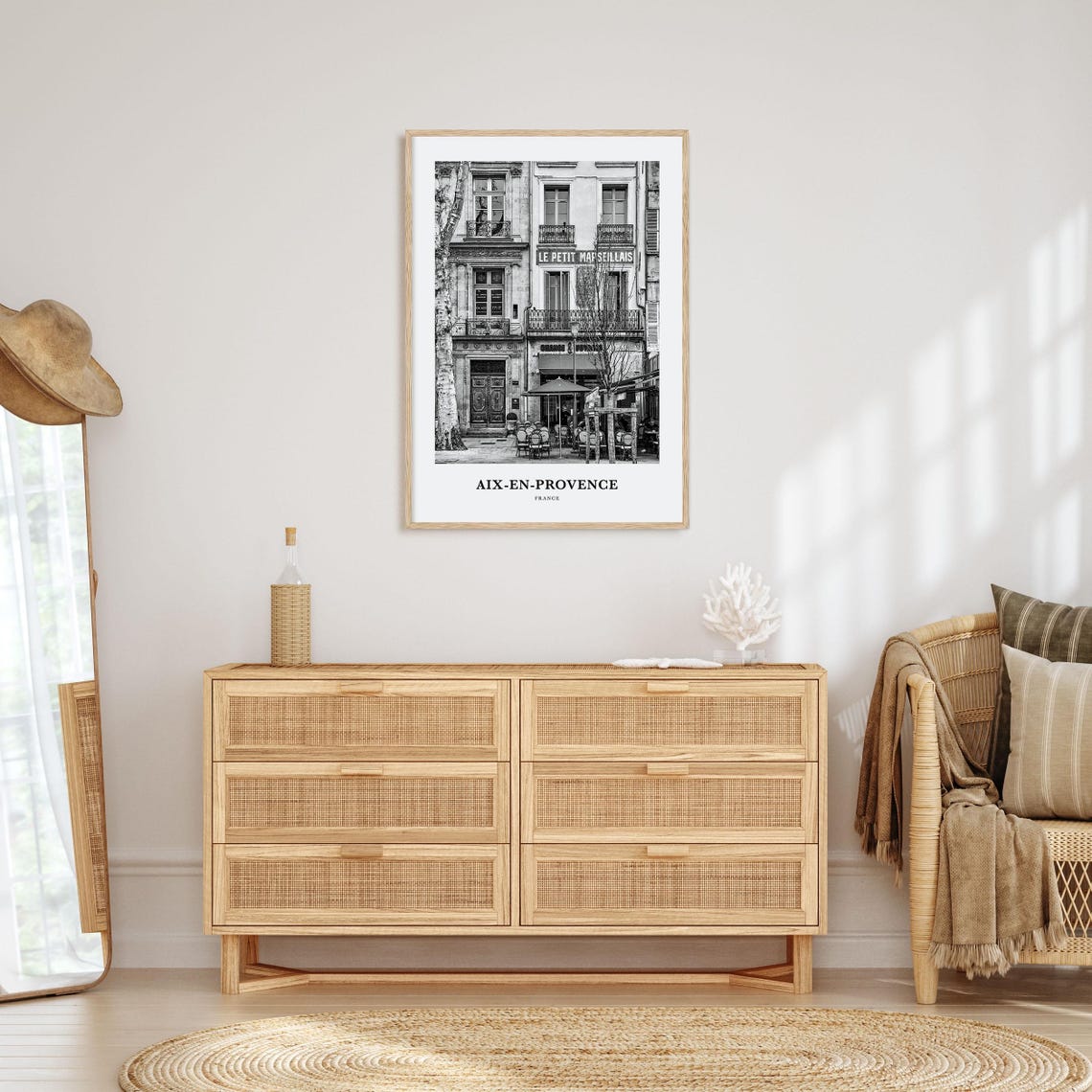 Aix-en-Provence Parisian Cafe Facade Black and White Travel Poster - Image 3