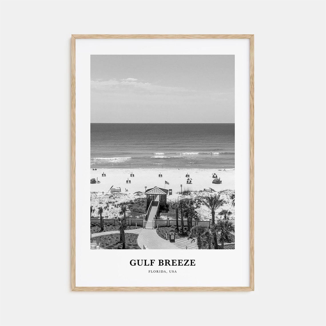 Gulf Breeze Florida Aerial Beach Shoreline Black White Poster