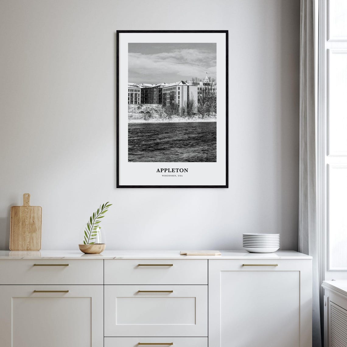Appleton Wisconsin Winter Riverside Snowy Buildings Waterfront Poster - Image 2