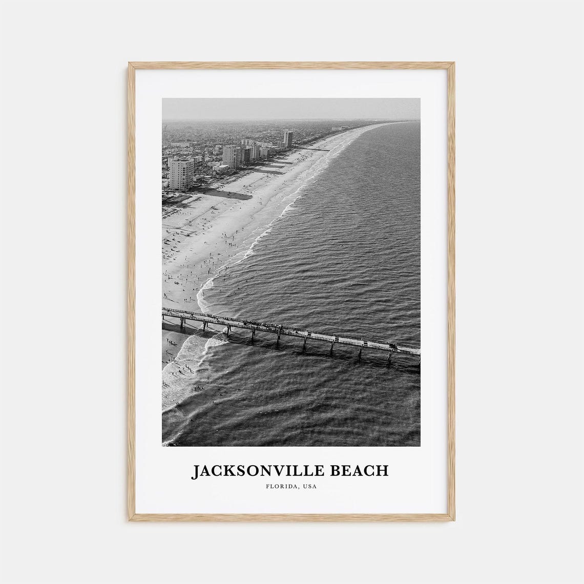 Jacksonville Beach Florida Aerial Pier Coastline Black White Poster