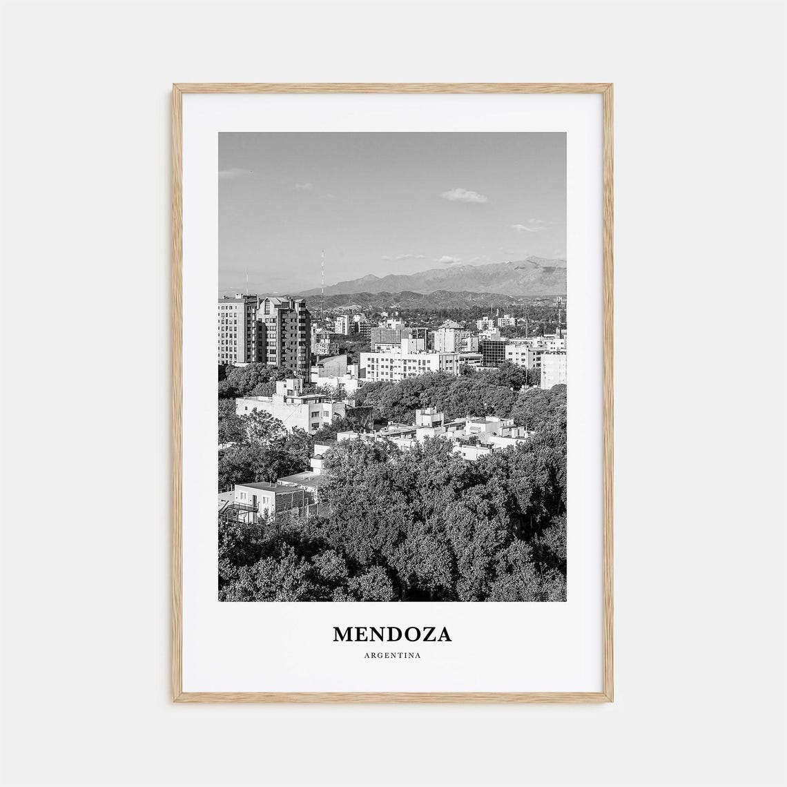 Mendoza Argentina City View Andes Mountains Black And White Poster