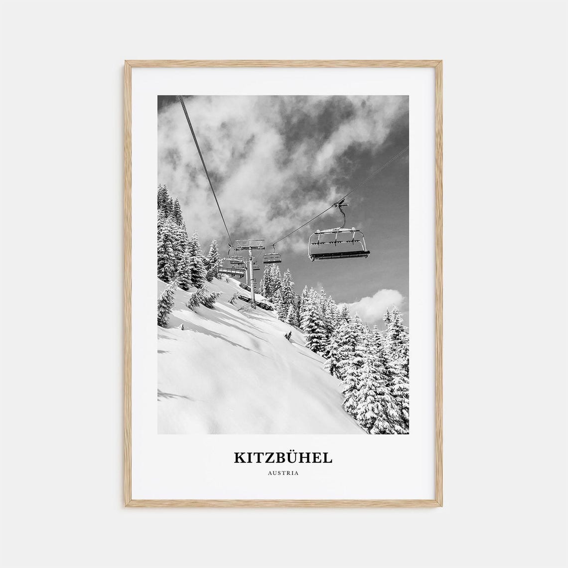 Kitzbühel Austria Black and White Ski Chairlift Winter Snow Poster