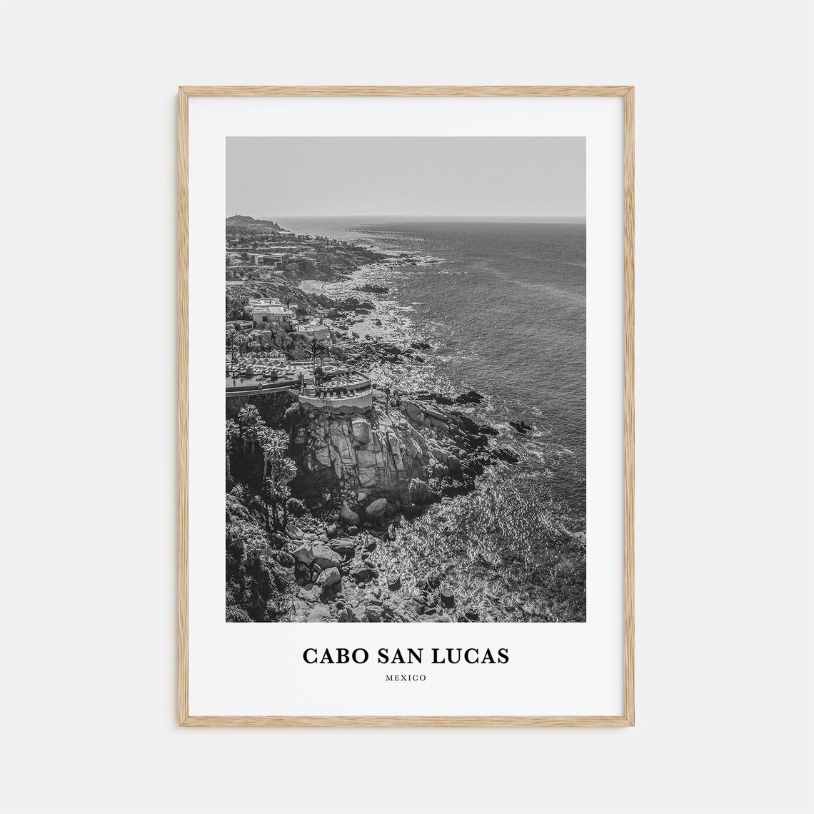 Cabo San Lucas Mexico Rocky Coastline Aerial Monochrome Poster