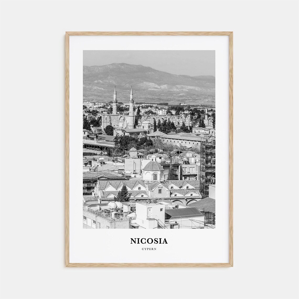 Nicosia Cyprus Black and White Old Town Skyline Photo Poster