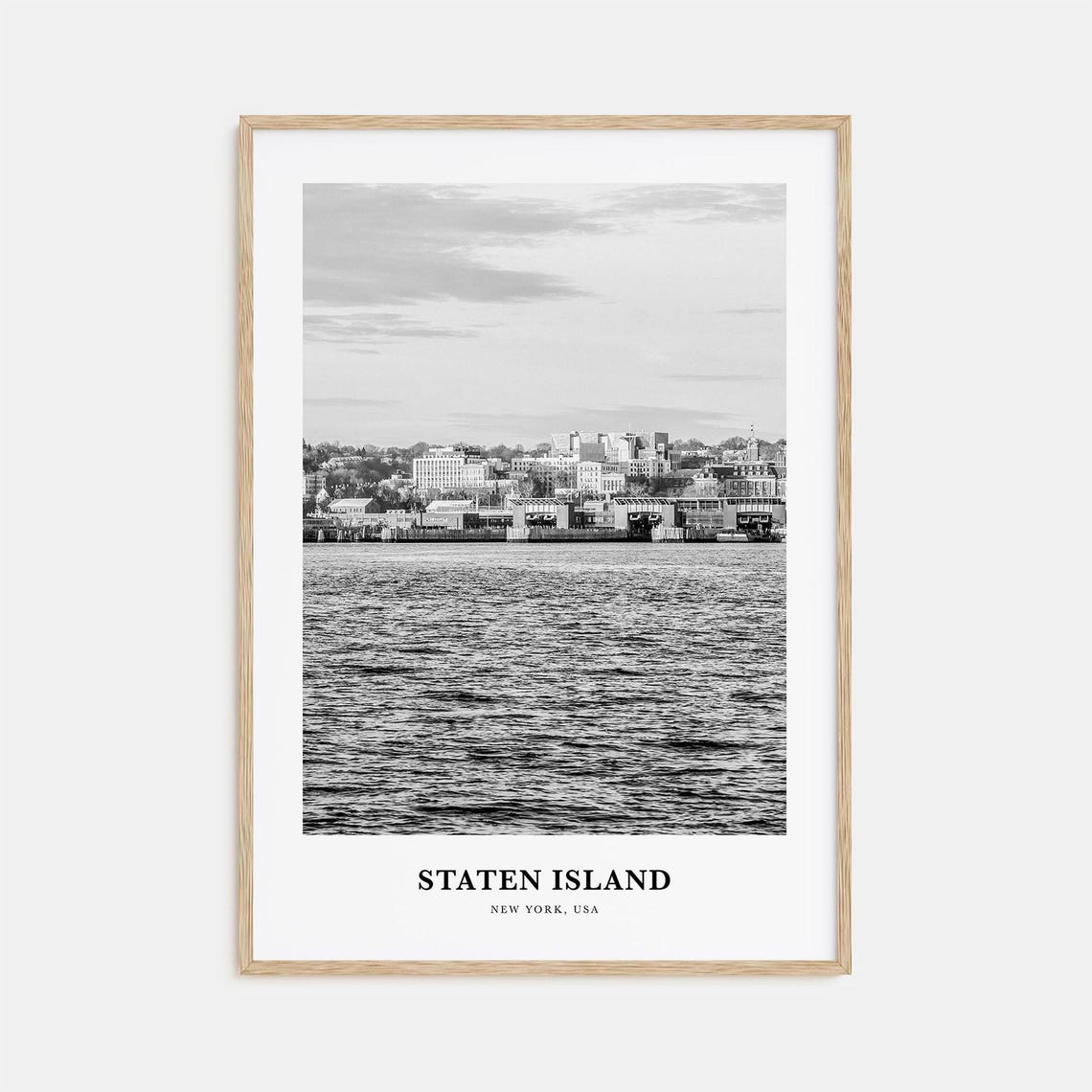 Staten Island New York Waterfront Black White Harbor Photo Poster