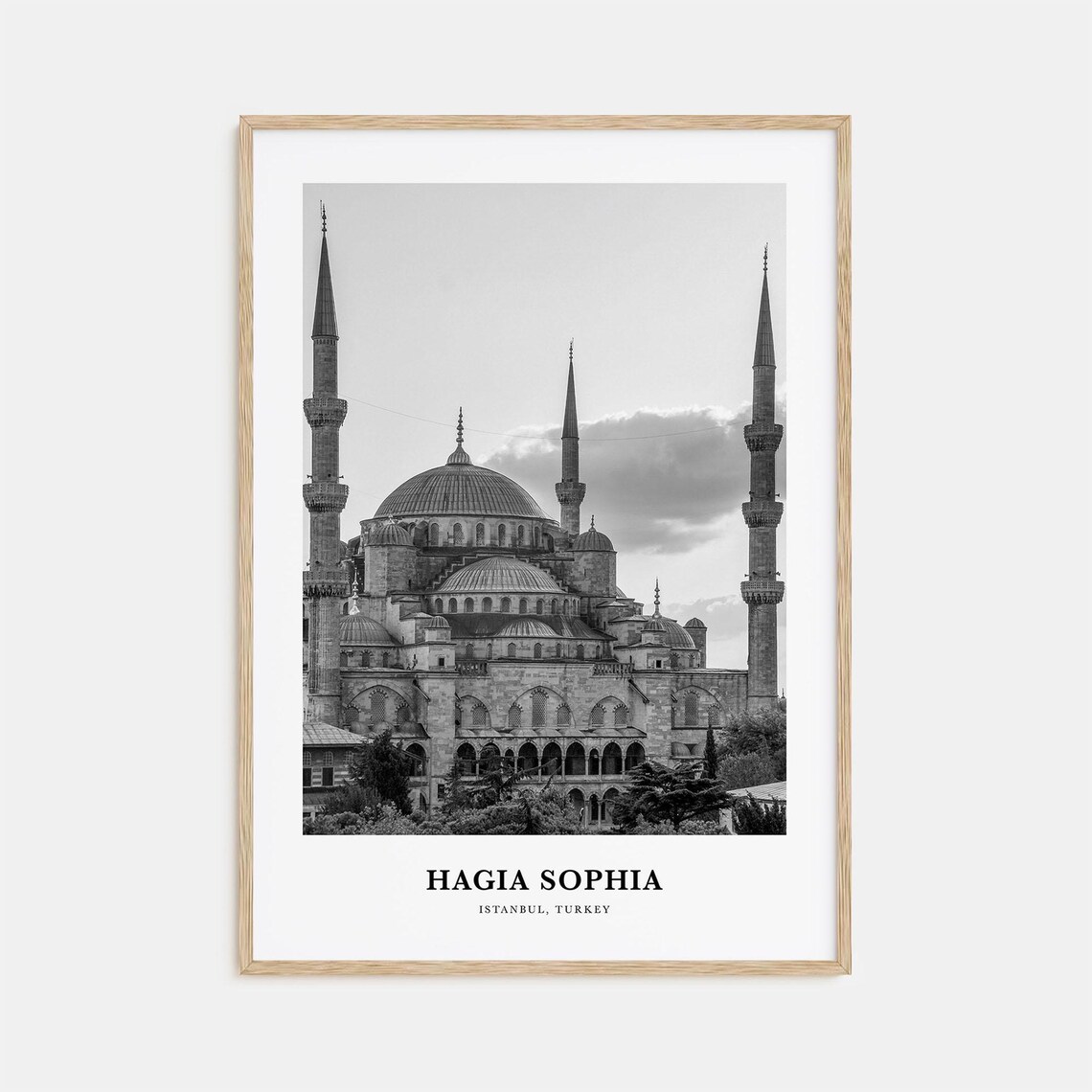 Hagia Sophia Istanbul Grand Mosque Six Minarets Black White Poster