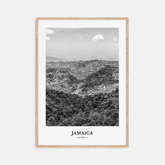 Jamaica Caribbean Blue Mountains Aerial Black and White Poster
