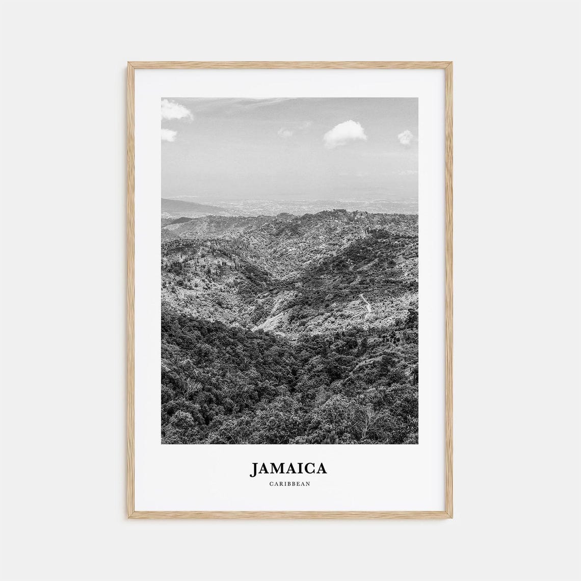Jamaica Caribbean Blue Mountains Aerial Black and White Poster