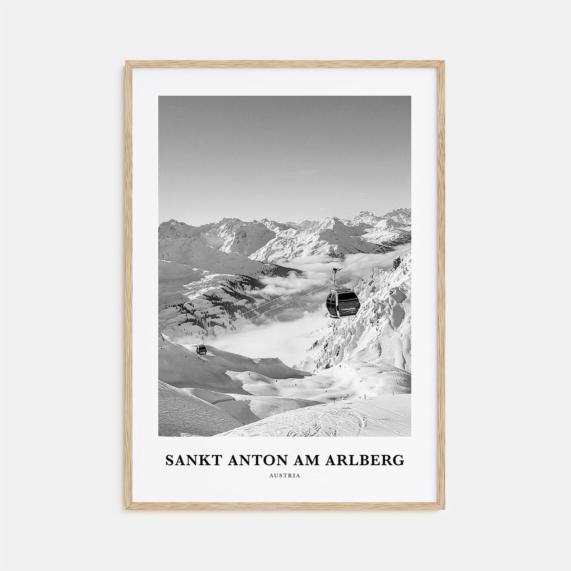 Sankt Anton Am Arlberg Austria Ski Gondola Snowy Peaks Black Poster