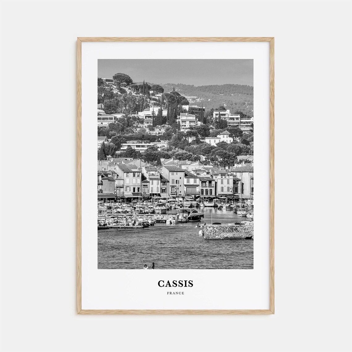 Cassis France Mediterranean Harbor Boats Black White Travel Poster