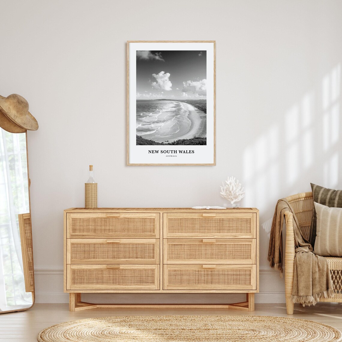 New South Wales Australia Black and White Ocean Beach Photo Poster - Image 3