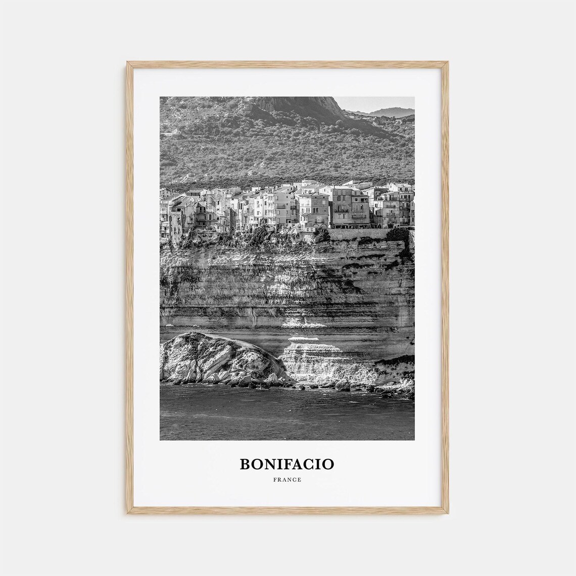 Bonifacio Corsica Citadel Cliffs France Black and White Travel Poster