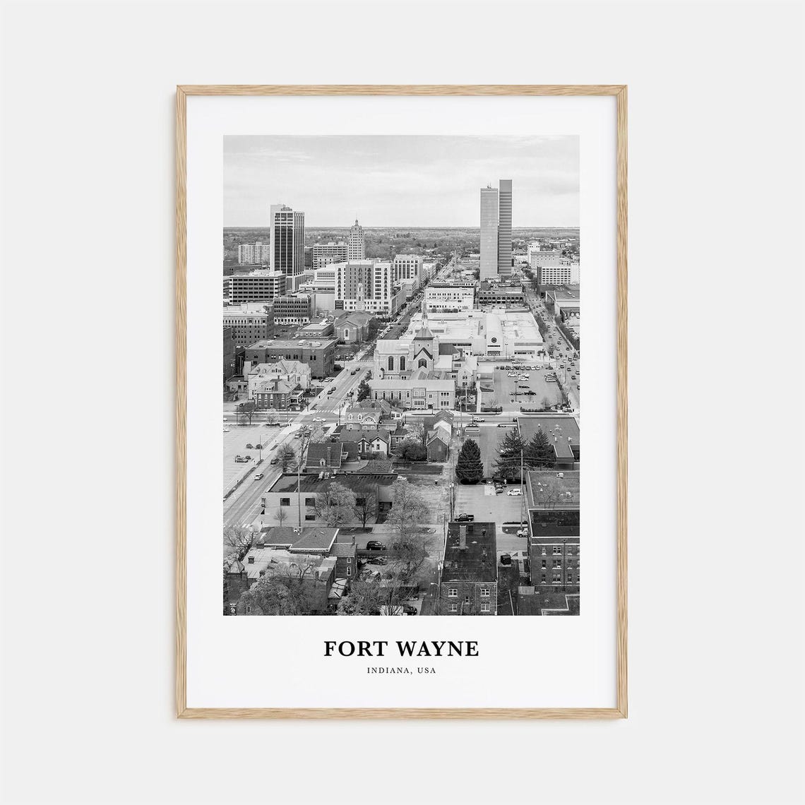Fort Wayne Indiana Aerial Downtown Black and White Photo Poster