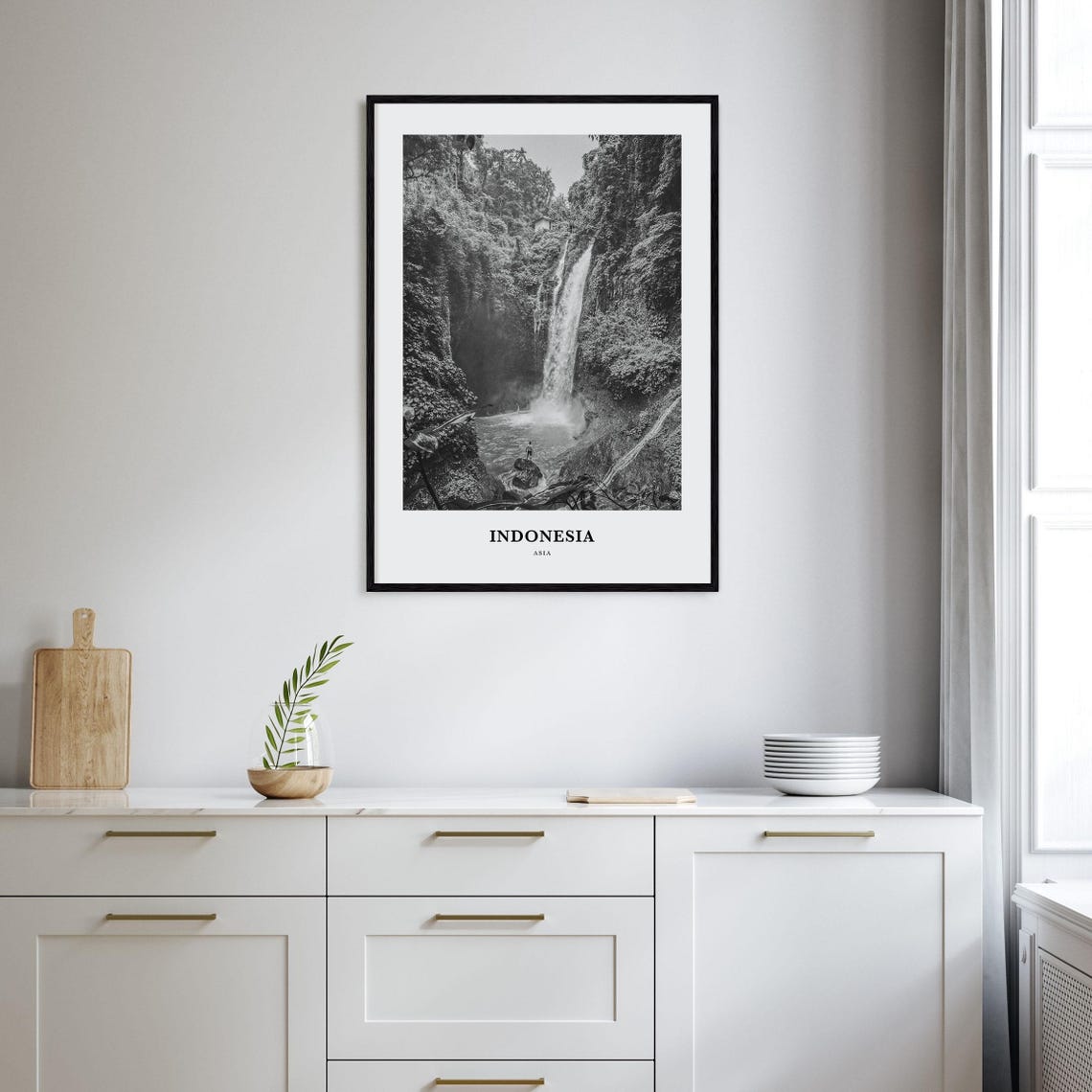 Indonesia Jungle Waterfall Plunge Pool Black and White Photo Print - Image 2