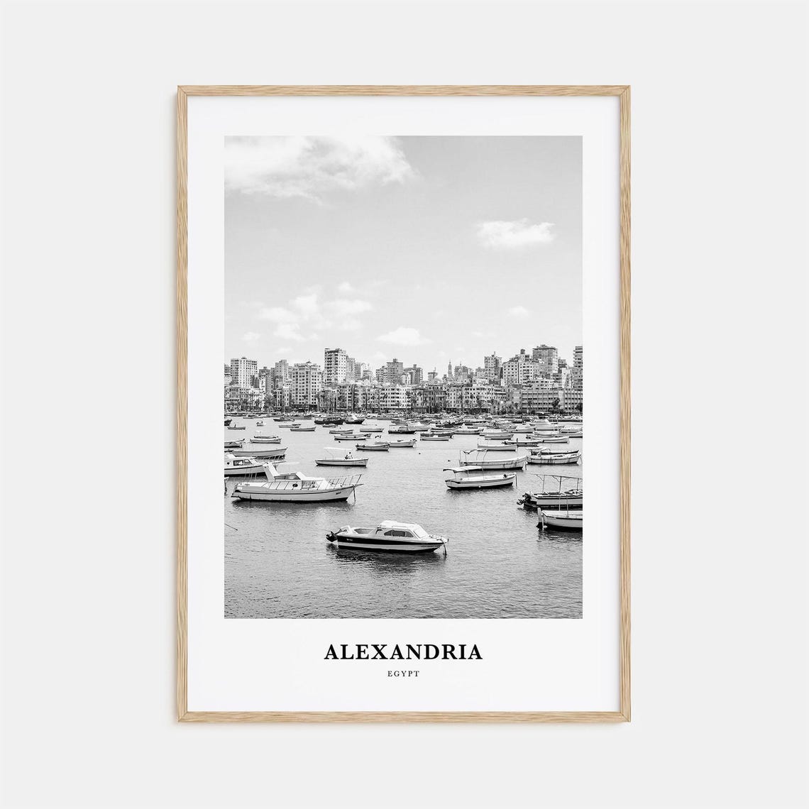 Alexandria Egypt Harbor Boats Black and White Mediterranean Poster