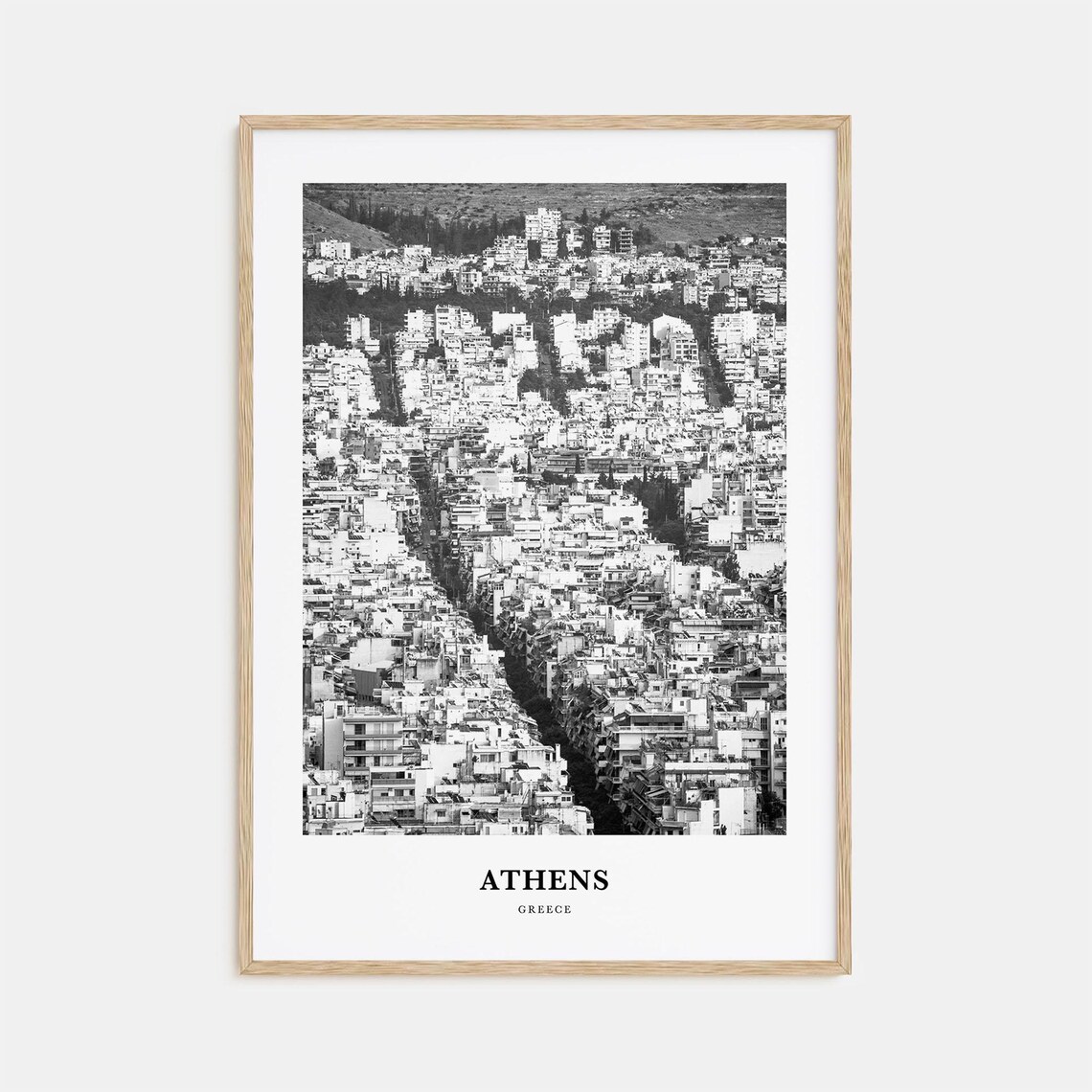 Athens Greece White Apartment Blocks Aerial Black and White Poster