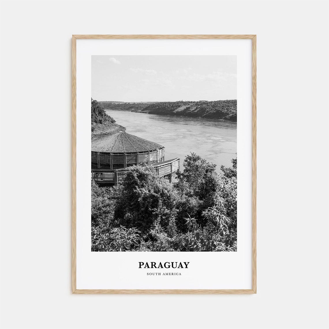 Paraguay South America River Overlook Black and White Poster