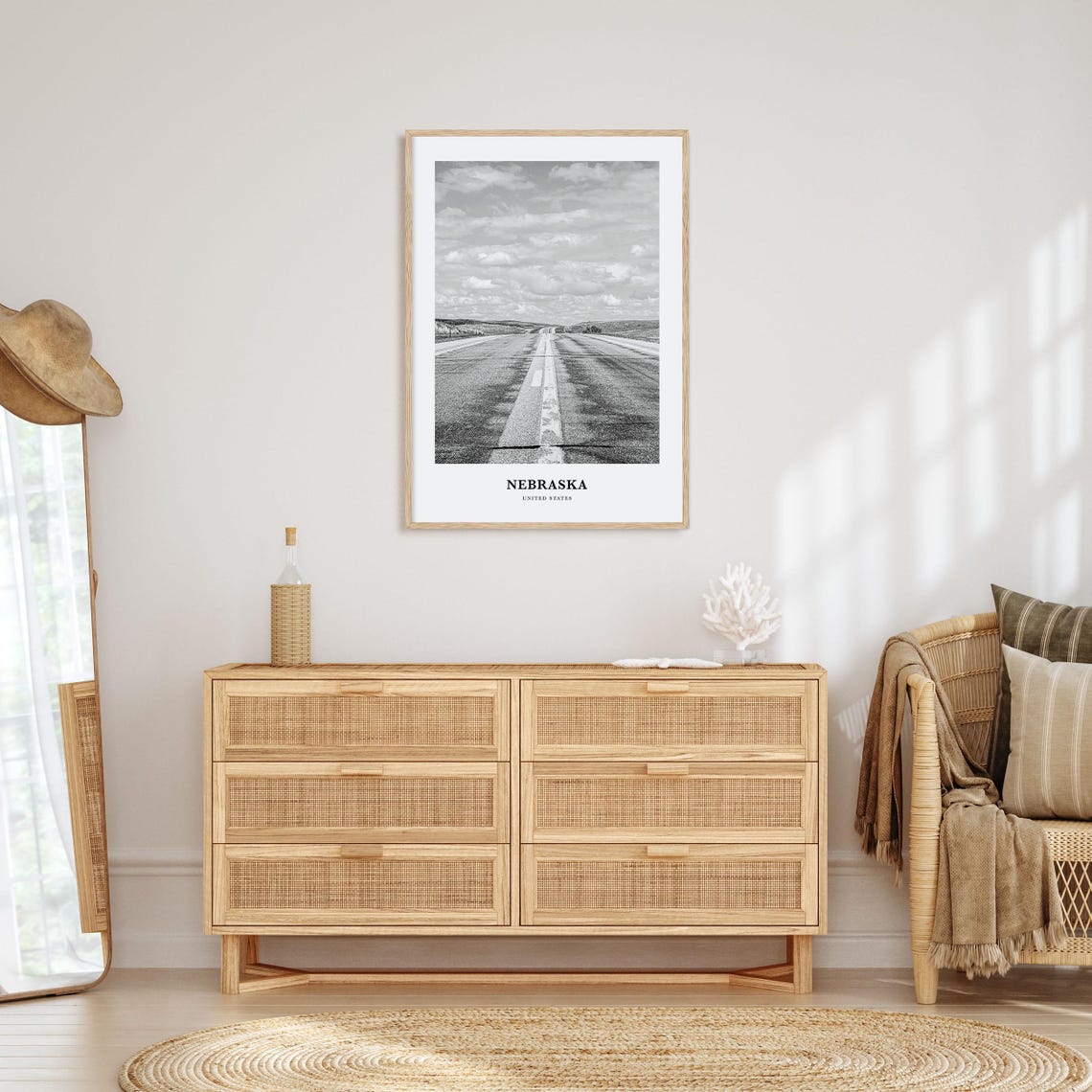 Nebraska Open Highway Plains Road Trip Black And White Travel Poster - Image 3