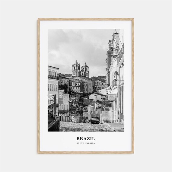Brazil Pelourinho Colonial Street Churches Black and White Poster