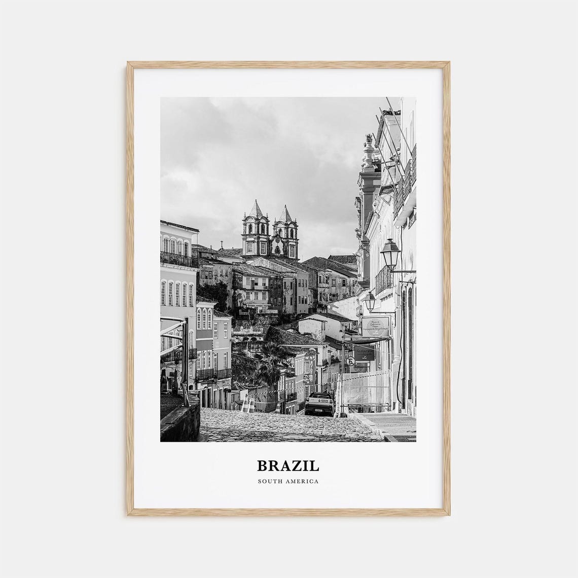 Brazil Pelourinho Colonial Street Churches Black and White Poster