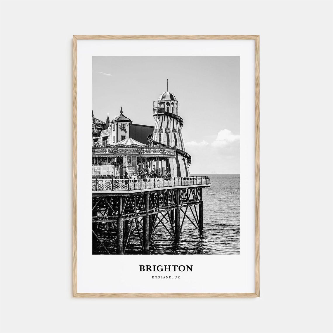 Brighton Pier Carousel Helter Skelter Black and White Poster