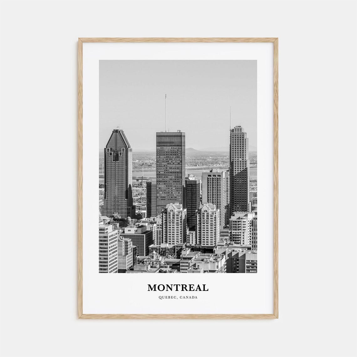 Montreal Quebec Downtown Skyline City View Black White Travel Poster