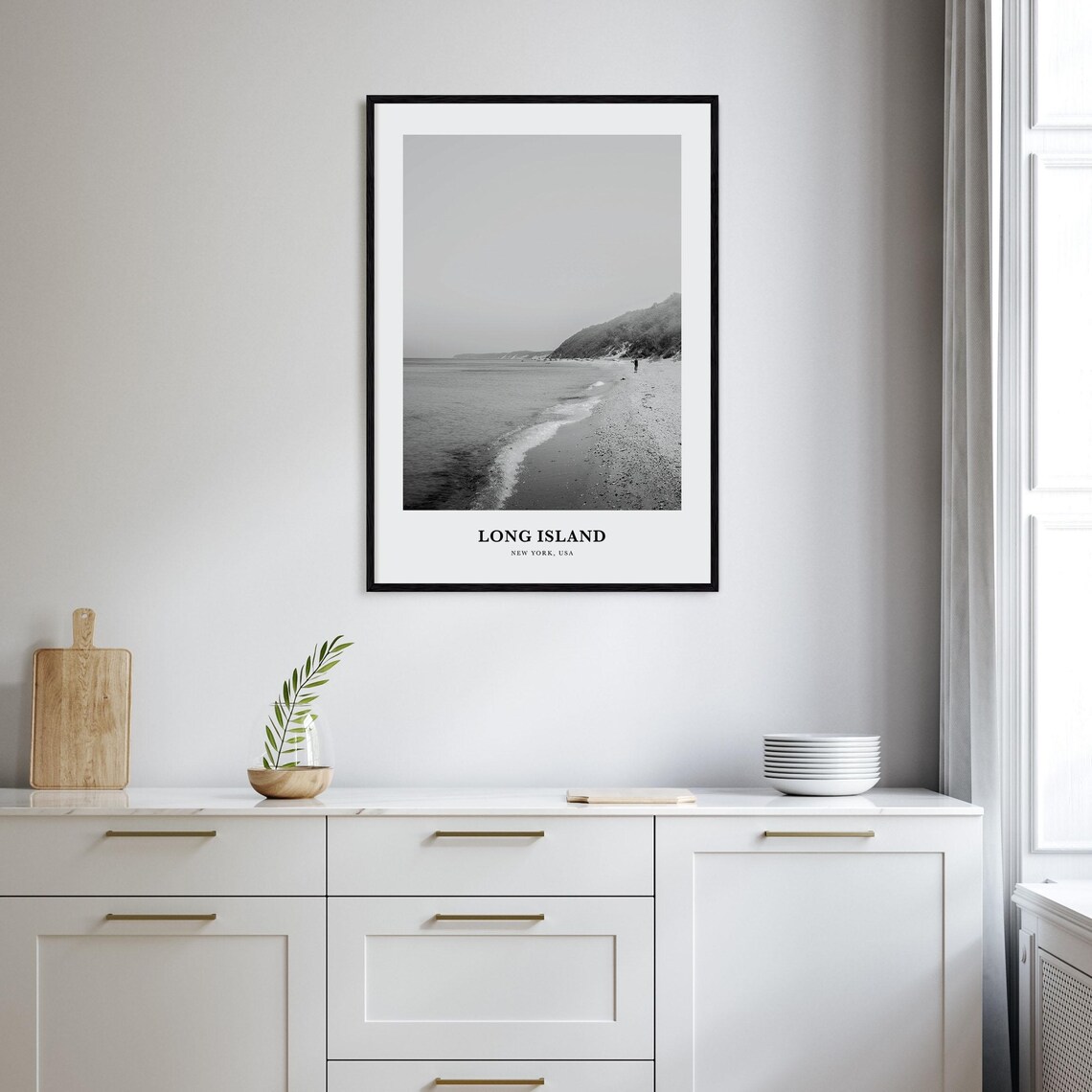Long Island Quiet Beach with Dunes Black and White Travel Poster - Image 2