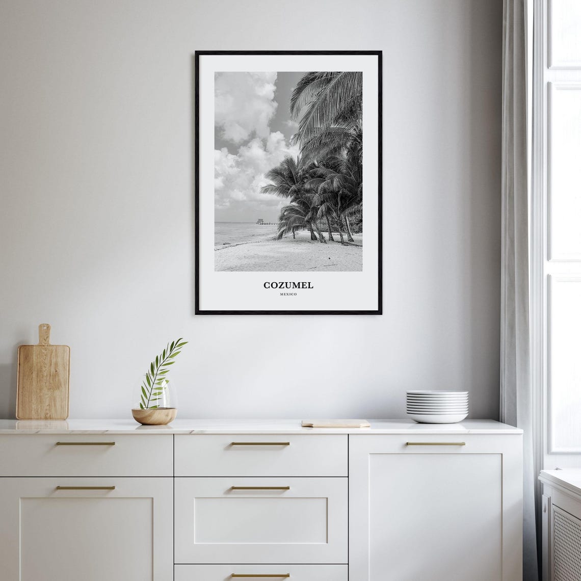 Cozumel Mexico Palm Beach Pier Black and White Travel Poster - Image 2
