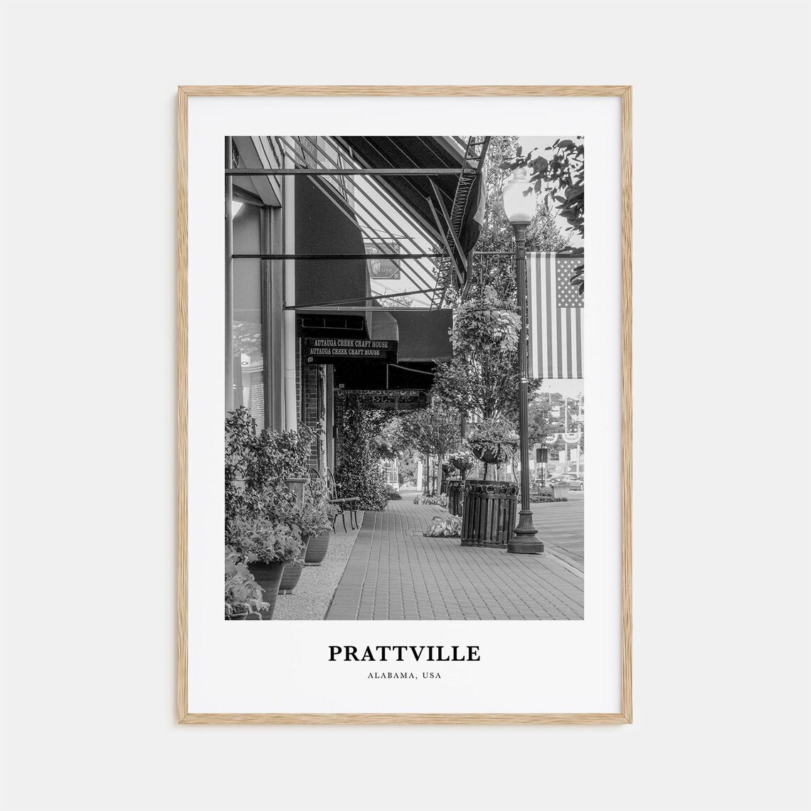 Prattville Alabama Downtown Street Black and White Travel Poster