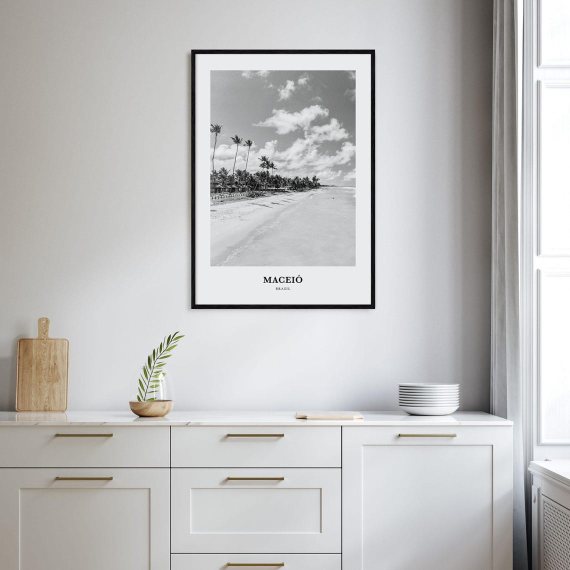 Maceio Brazil Palm Lined Tropical Beach Black and White Travel Poster - Image 2