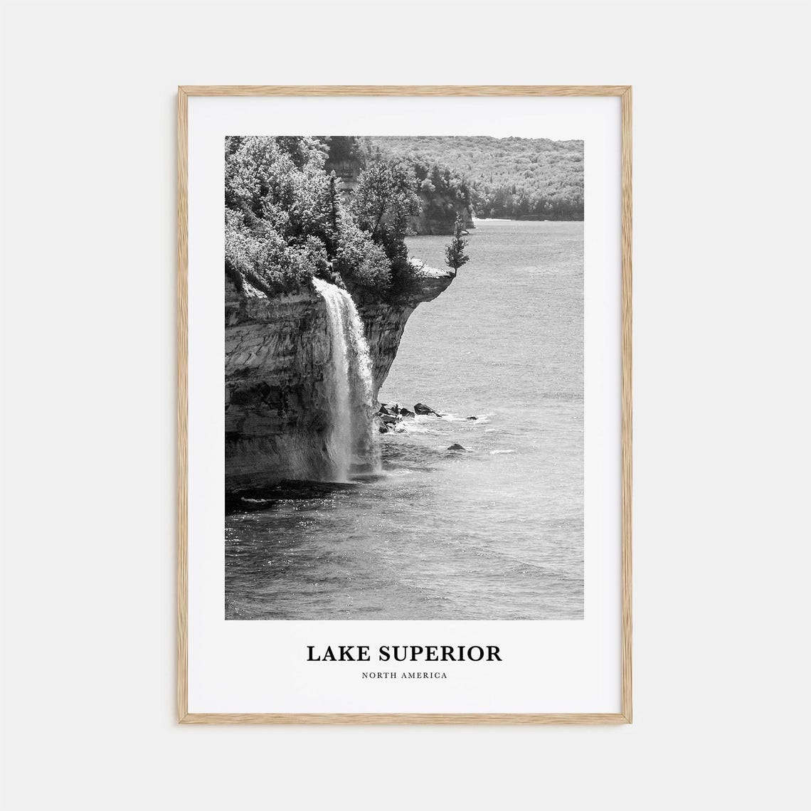 Lake Superior Waterfall Cliff Black And White Great Lakes Poster