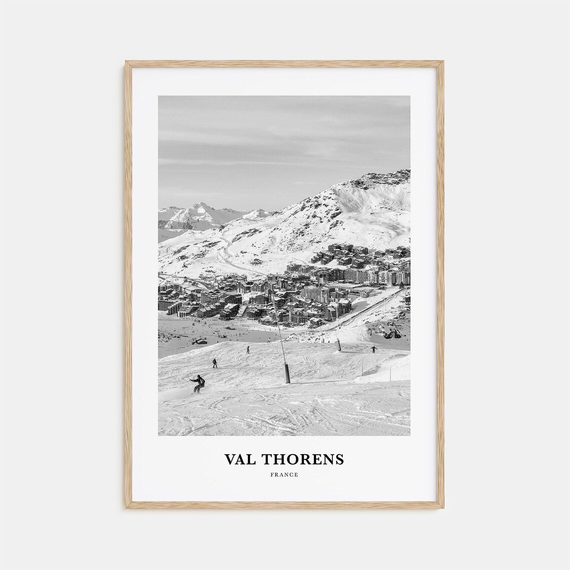 Val Thorens France Ski Slopes Alpine Resort Monochrome Art Poster