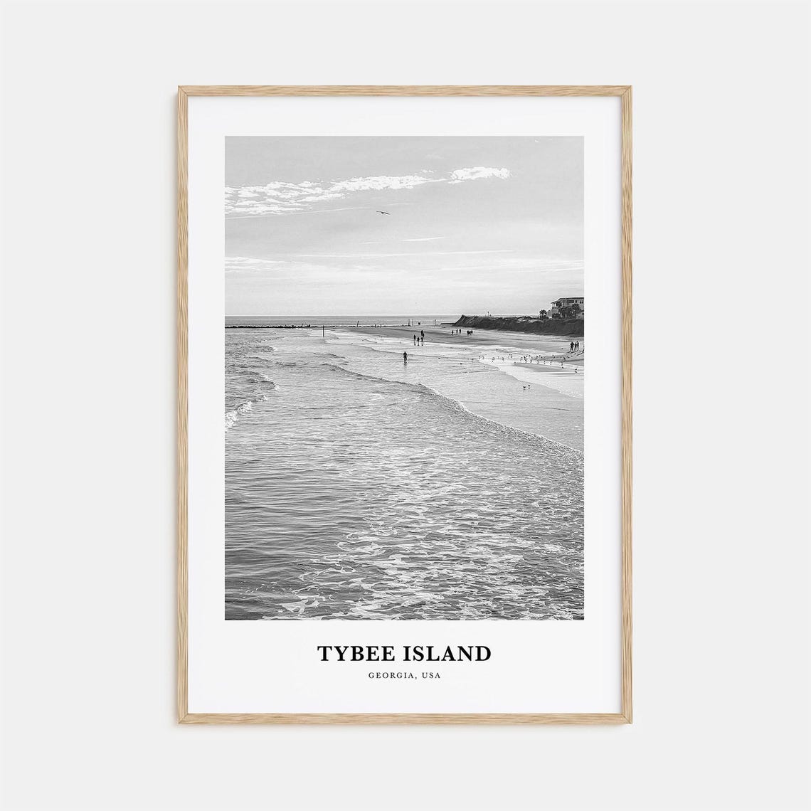 Tybee Island Georgia Black and White Ocean Beach Waves Poster