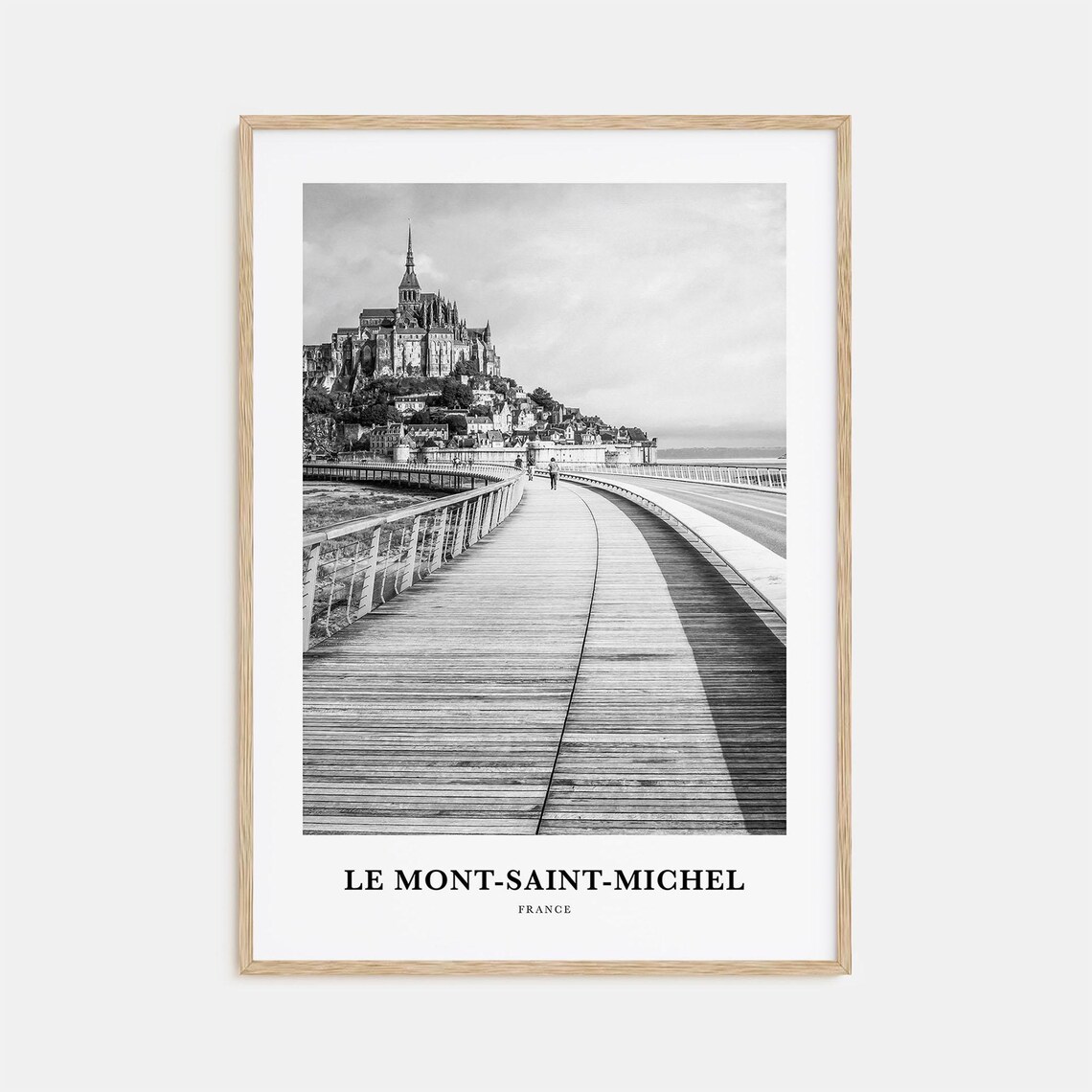 Le Mont-Saint-Michel Abbey Causeway Black and White France Poster