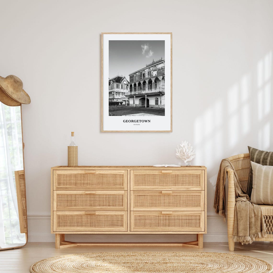 Georgetown Guyana Colonial Wooden Architecture Black White Poster - Image 3