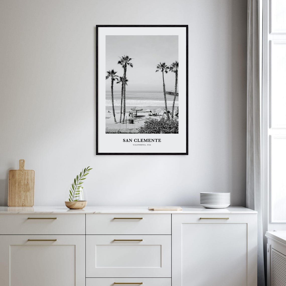 San Clemente California Beach Palms With the Ocean Pier Beyond Poster - Image 2