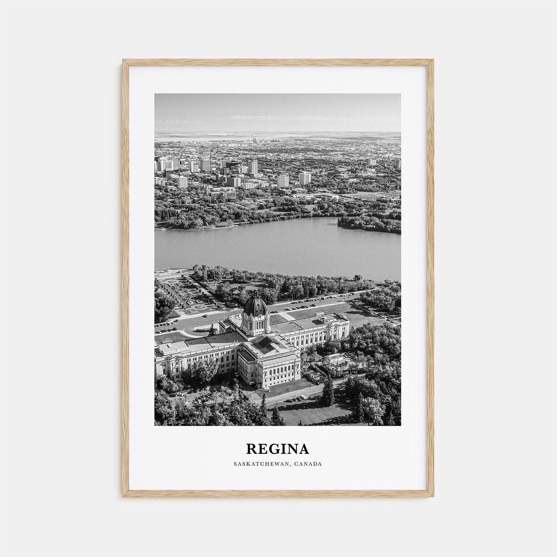 Regina Saskatchewan Aerial Legislature Lake Black White Photo Poster
