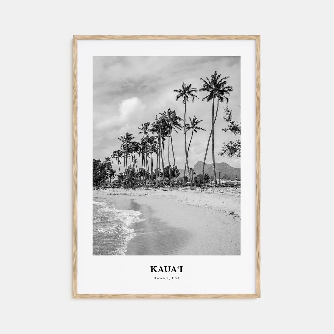 Kauai Hawaii Palm Beach Black and White Coastal Travel Poster